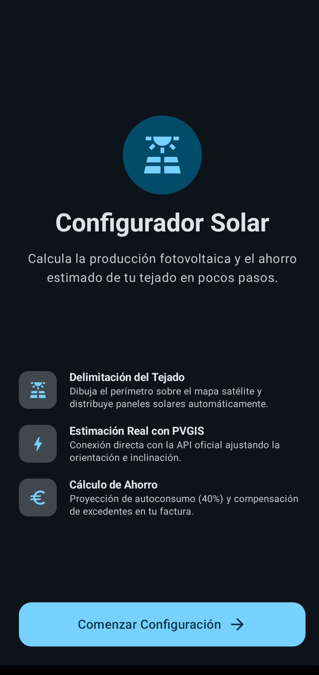 Captura de la aplicación Configura tu Instalación Solar